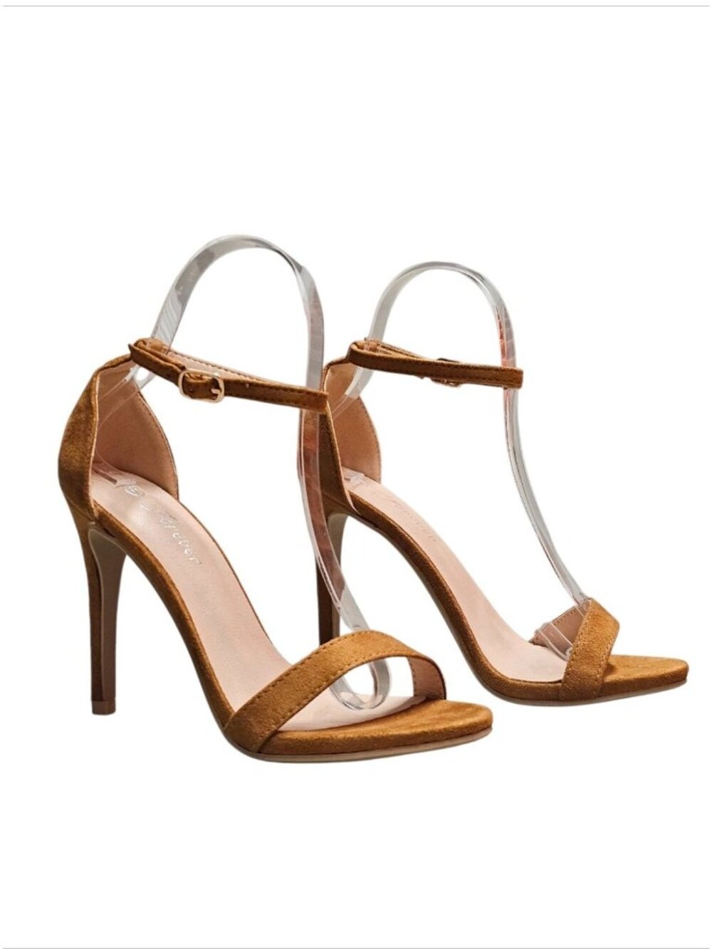 Tan Faux Suede Ankle Strap High Heel Sandals For Women - Picture 10 of 14